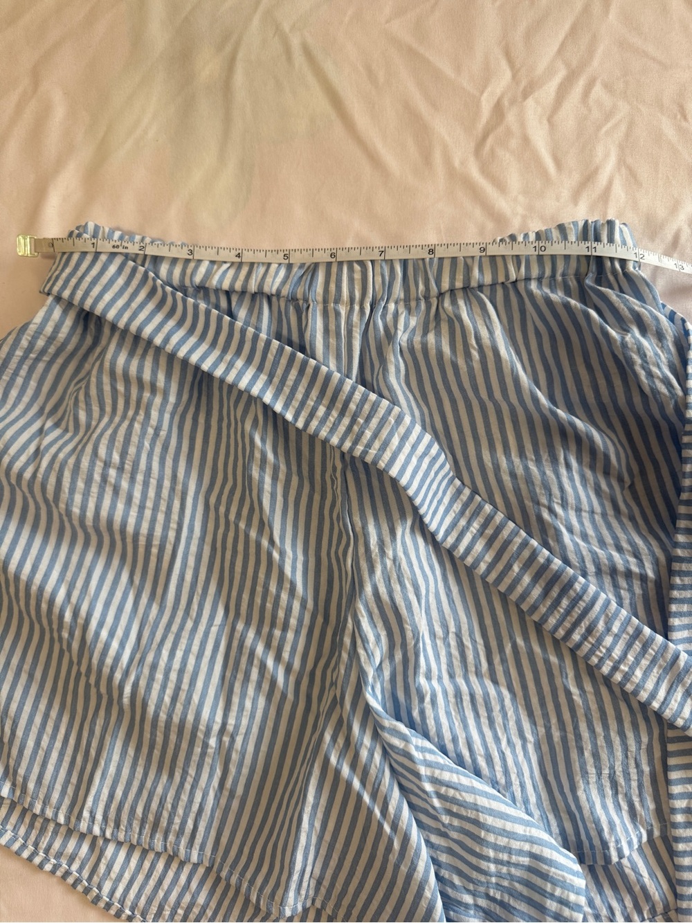Light Blue Striped Women’s Tie-Waist Shorts - Picture 3 of 9